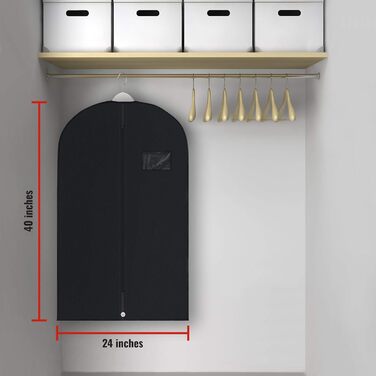 Чохли для одягу на вішалку - набір 6 шт. (60'' x 24'') + 5 шт. (54'' x 24'' & 40'' x 24'') чорного кольору. Ідеально для зберігання та подорожей. Підходять для костюмів, сорочок, пальто та суконь.