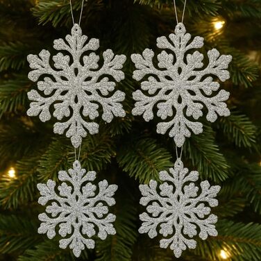 SLEETLY 28шт Білозолоті Новорічні Кулі для Прикраси Ялинки - Набір Декоративних Орнаментів, Сніжинки та Крижані Шарм, Стійкі до Ударів, для Святкового Прикрашання