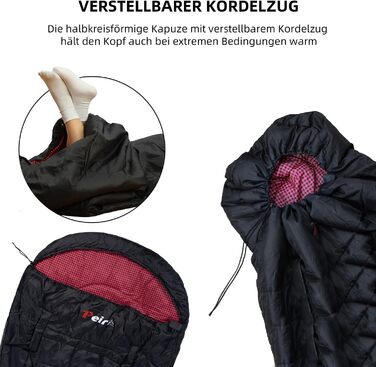 Спальний мішок для дорослих – широка прямокутна модель на 3 сезони з кишенею та сумкою для перенесення, 300 г/м² бавовна, водонепроникний, для кемпінгу, дому та відпочинку на природі, блискавка з правого боку