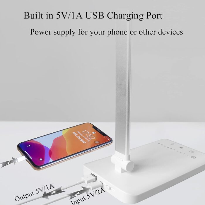 LED настільна лампа з димуванням, 5 рівнів яскравості, 5 кольорів, USB, таймер, сенсорне управління, пам'ять, для дітей, дівчаток