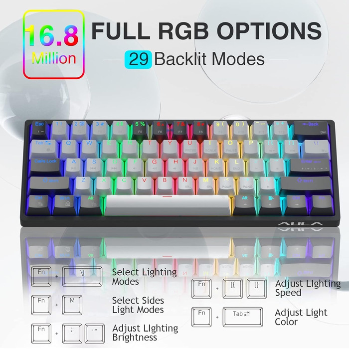 Механічна ігрова клавіатура AULA F3261, 60%, RGB, провідна, QWERTY, коричневі перемикачі, для ПК/планшету/PS/Xbox