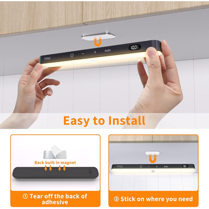 LED Closet Light with Motion Sensor, Battery Level Indicator, 2 Pack Under Cabinet Light Kitchen LED, USB Battery Powered Closet Light, Motion Sensor Cabinet Lights, 3000K
