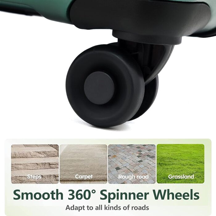 Набір валіз TydeCkare 3-в-1 (55/66/76 см) з TSA замком, зелений. Включає ручну валізу з відділенням для ноутбука (34л, 55x39x20 см), середній (65л) та великий (101л) валіза.