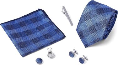 Набір аксесуарів для чоловіків: краватка в клітинку, краватка-хустинка, запонки, краватки-затискач, кнопкоманшет, подарункова коробка | Офіс, весілля, костюм, сорочка