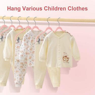 24 шт. велюрові дитячі вішалки для одягу з кліпсами, рожеві - стандартний гачок