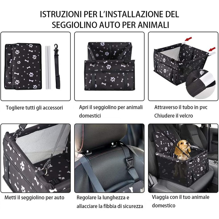 Автокрісло для собак - стабільне, з ременями безпеки, для маленьких та середніх собак. Водонепроникне автокрісло для собак на заднє та переднє сидіння (з відбитком лап)