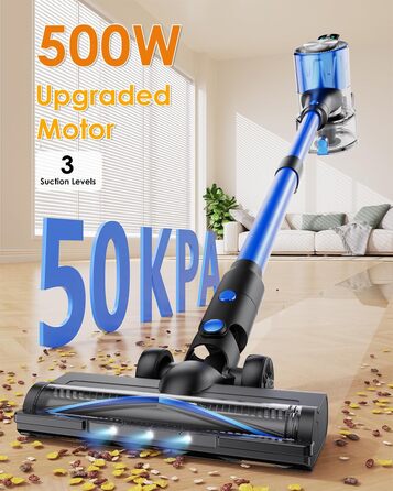 Бездротовий акумуляторний пилосос 50000Pa/500W з дисплеєм, 3 режими, антизаплутувальна щітка, док-станція, 1л, тихий, для шерсті тварин/килимів/підлоги/авто