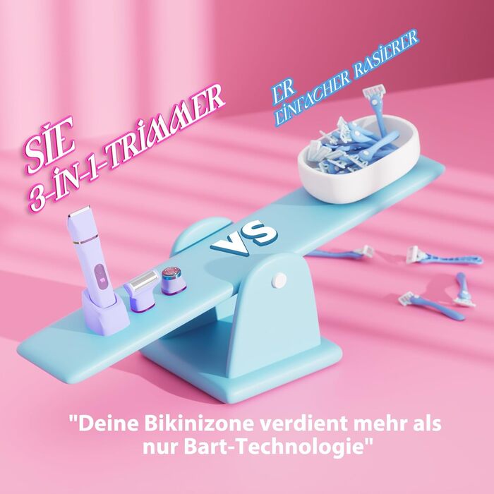 Електричний жіночий тример 3-в-1 для тіла та інтимної зони з LED-дисплеєм, USB-зарядка, IPX7, фіолетовий