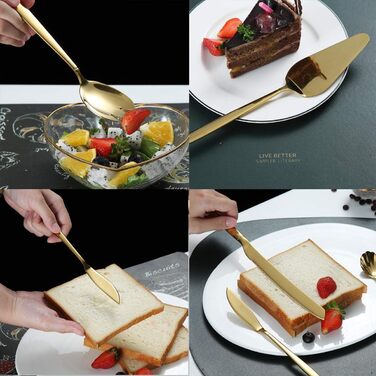 Berglander Gold Cutlery Serving Set, 10 Pieces, Stainless Steel Cutlery Serving Set with Gold Titanium Coating, Serving Spoon, Silver Serving Utensil, Rust Protection (10 Pieces)