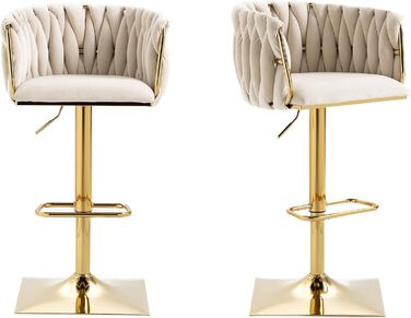 SUPPNEED Velvet Bar Stools 2-Pack - Adjustable Swivel Barstools with Backrest for Kitchen & Home Bar (Ivory)