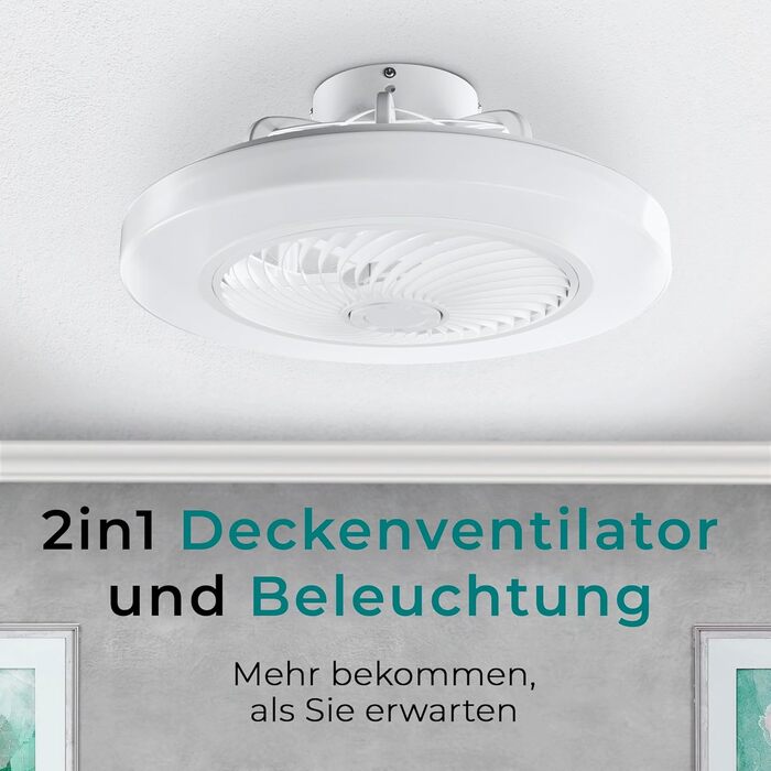 Стельовий вентилятор Noaton Triton 12050B з LED підсвіткою, димування, 3 режими світла, пульт, таймер, 50 см, білий