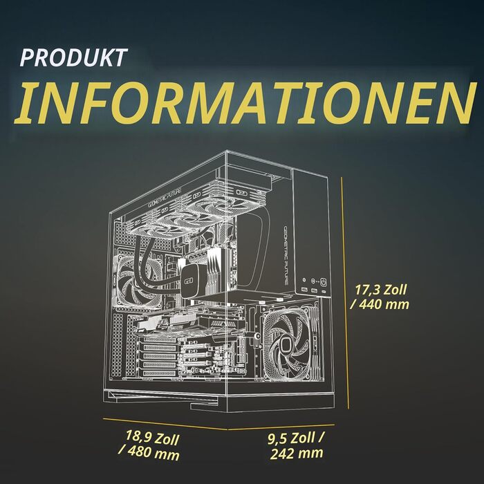 Корпус для ПК Geometric Future M5 з загартованим склом, Mid Tower, E-ATX/ATX, для геймінгу, сталь 1.2 мм, Type C, без інструментів, підтримка радіатора 420/360, подвійний відсік, чорний/зелений, GEO-M5-BNY Black/Green Glass ver
