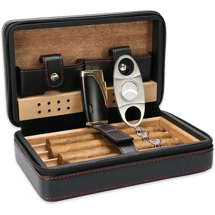 Ручний виготовлений Humidor для сигар, переносна шкіряна сигарниця з кедру, набір для сигар для подорожей та коротких поїздок, сигарниця з кедра на 4 сигари, аксесуари для сигар