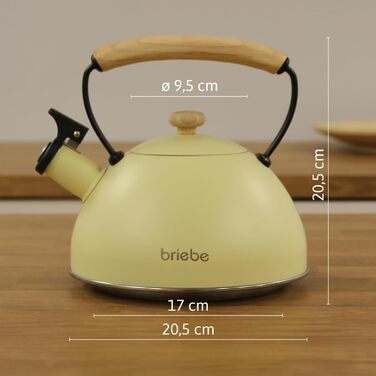 Чайник Induktion Retro 2.3L Edelstahl з ручкою Cool-Touch, жовтий, для чаю та кави