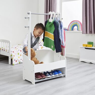 Children's clothes rack with extra storage space and clothes hangers, children's clothes rack, wooden clothes rack with storage, toddlers, children's clothes rack, white and gray