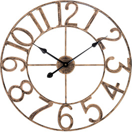 SkyNature Wall Clock No Ticking, 47cm Large Vintage Metal Decor Wall Clocks, Silent Round Bronze Industrial Clock, Analog Wall Clock for Living Room, Kitchen, Bedroom, Office - Bronze