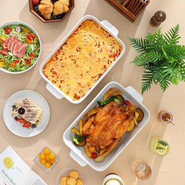 Форма для запікання MALACASA Serie TARA, 4.5л, кераміка, прямокутна, стійка до подряпин | Для лазаньї, тірамісу, запіканок 35*23.8 см (з решіткою)