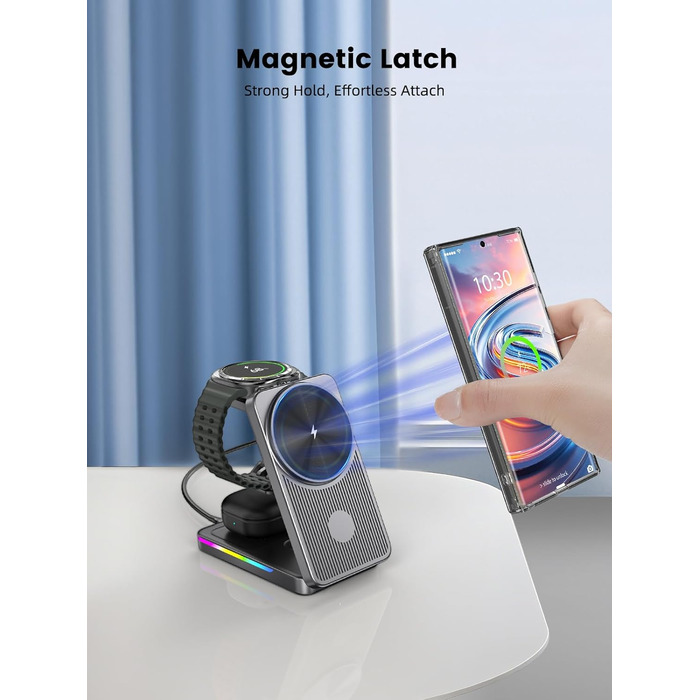 Магнітна бездротова зарядка 3-в-1 для Samsung Galaxy S26 Ultra, S25, Z Fold 7, Z Flip 7, Galaxy Watch Ultra/8/7/6 та Buds Pro 3 (Сірий)