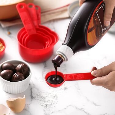 Measuring cup and spoon set, 11-piece plastic measuring cup and spoon set for dry and liquid ingredients, 5 measuring cups and 6 measuring spoon set for kids for cooking and baking, color: Pink