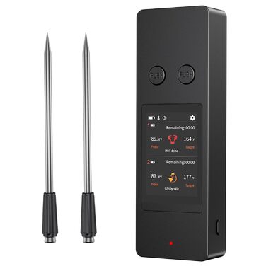 Бездротовий термометр для м'яса з 2 зондами, великий сенсорний екран, IP67 вологостійкий. Підходить для гриля, барбекю, коптильні. Чудовий подарунок на Різдво