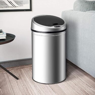 Сміттєве відро Ribelli з датчиком, 30 літрів, хром. Автоматичне відкриття/закриття, LED-індикатор, знімний кришка, Klemmring для пакетів