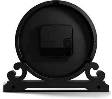 JONES CLOCKS® Saloon Table Clock | Traditional Double-Scroll Design | Black | Roman Numerals | Classic Style for Desk, Table, Shelf, or Nightstand.