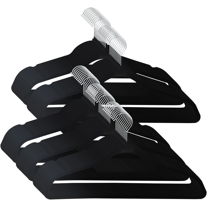 Вішалки для одягу SVITA: Набір 50 шт. для костюмів та суконь, чорні, з оксамитовим покриттям, економія місця, антиковзаючі
