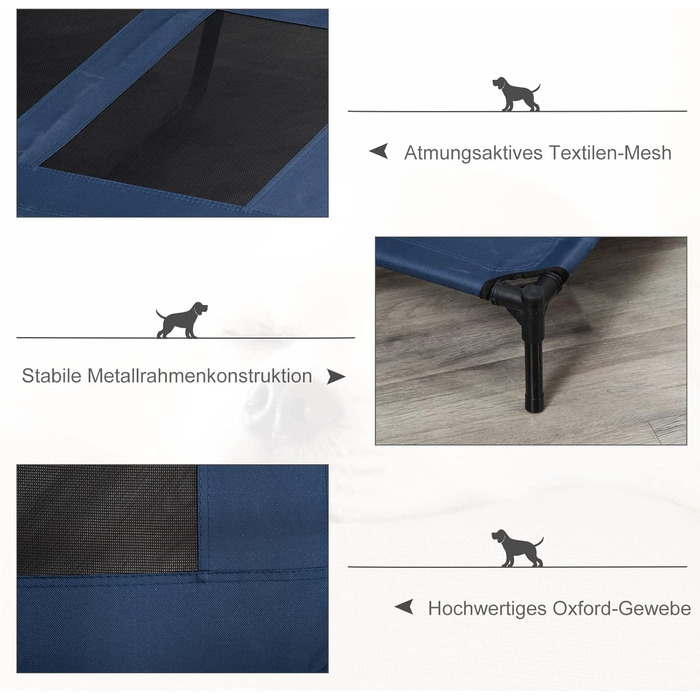 PawHut Лежанка для собак на вулицю, піднята лежанка з дихаючою сіткою, лежанка для домашніх тварин для маленьких та середніх собак, 91 x 69 x 29 см (Блакитний)