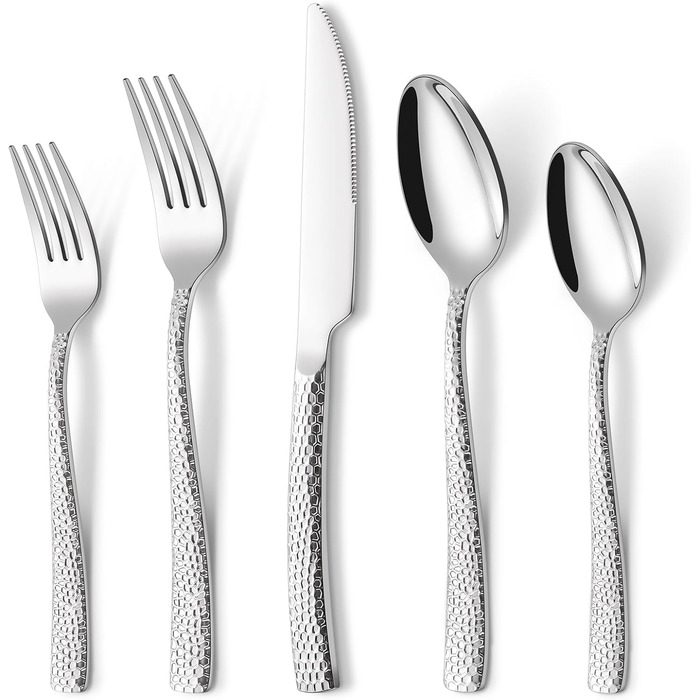 Набір столових приборів Honkku для 6 осіб, 30 предметів, чорний, з нержавіючої сталі, з обробленим ручним молотком, миється в посудомийній машині