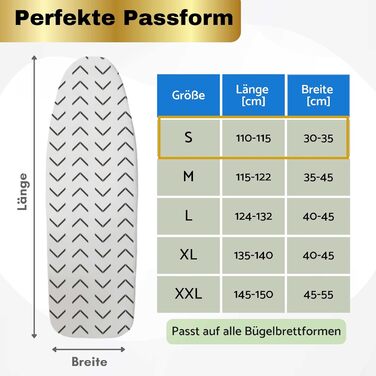 Гайок для прасувальної дошки 120x40 см з бавовни - підходить для прасування парою, з товстим наповнювачем + фіксатор та натягувач (бежево-чорний / трикутники, S)