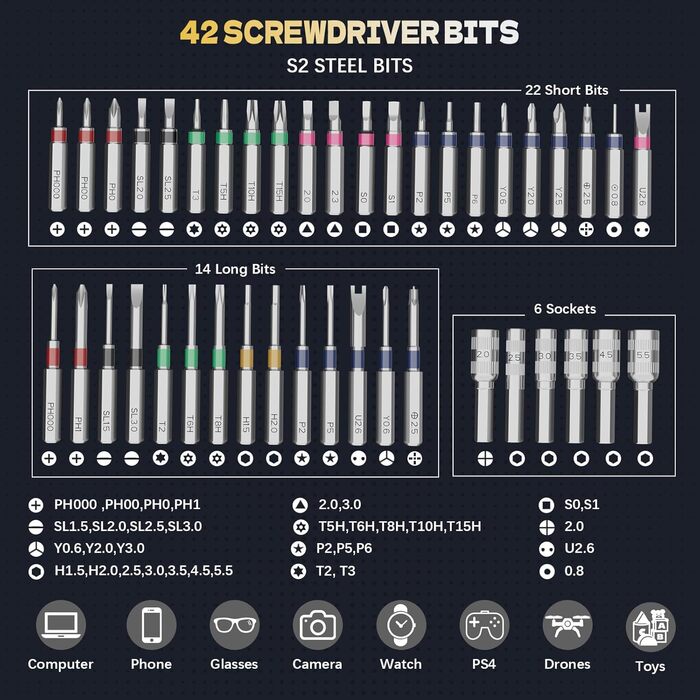 Електрична викрутка Mini 78 в 1 - Набір прецизійних викруток з магнітними Torx, LED дисплеєм та 5 рівнями моменту. Підходить для ноутбуків, окулярів, годинників, ПК