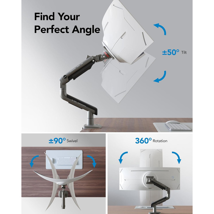 Кріплення для монітора HUANUO для Ultrawide екранів до 49 дюймів, 18 кг, регульований кронштейн, VESA 100x100mm, без RGB підсвітки