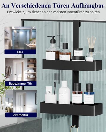 Дзеркальна поличка для душу Kitsure без свердління - 2 яруси, нержавіюча сталь, чорна