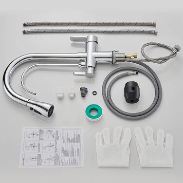 3-х стороньок крановий змішувач для кухні, латунна кухонна арматура для мийки, водопровідний кран для фільтрації води, поворотний на 360° з душем, висувний хромований кран