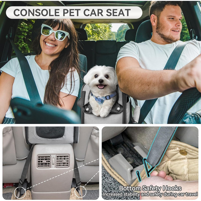 PETSFIT Автокрісло для собак та котів, середньорозмірне, сіре, до 4.5 кг, з безпечним ременем та кишенями