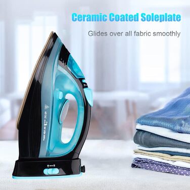 Праска, парогенератор 2400W бездротова Powersteam Ultra з керамічною підошвою, самоочищення, функція розпилення, стоп-крапля, автоматичне вимкнення, блакитна