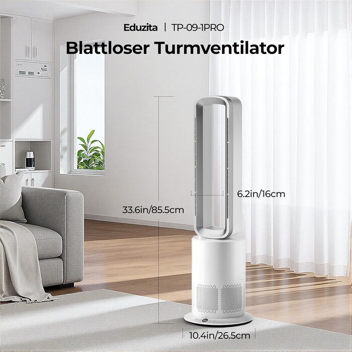 Безлопатевий вентилятор-нагрівач TP18Pro 2-в-1: 10 режимів охолодження, 3 - обігріву, пульт та сенсорне керування, тихий DC-двигун