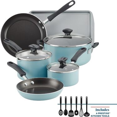 Набір кухонного посуду Farberware Cookstart DiamondMax: 15 предметів, антипригарне покриття, включає форми для випічки та кухонні аксесуари, миється в посудомийній машині