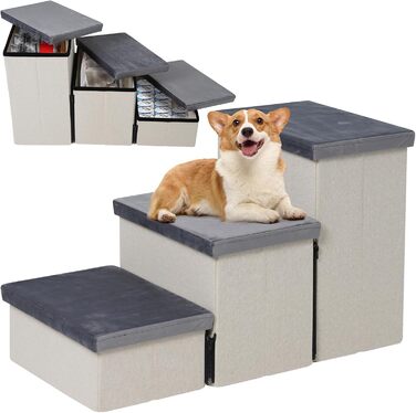 HOMCENT 3-Step Pet Stairs for Dogs and Cats, Foldable Dog Stairs with Ample Storage Space, also Suitable as a Cat Stair, 74x33x44CM