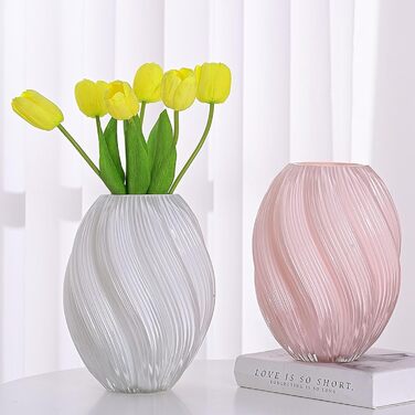 Скляна ваза для квітів Glas Blume, 24 см, сучасний мінімалістичний дизайн, ручної роботи, для дому, офісу, подарунок на весілля/новосілля (біла)