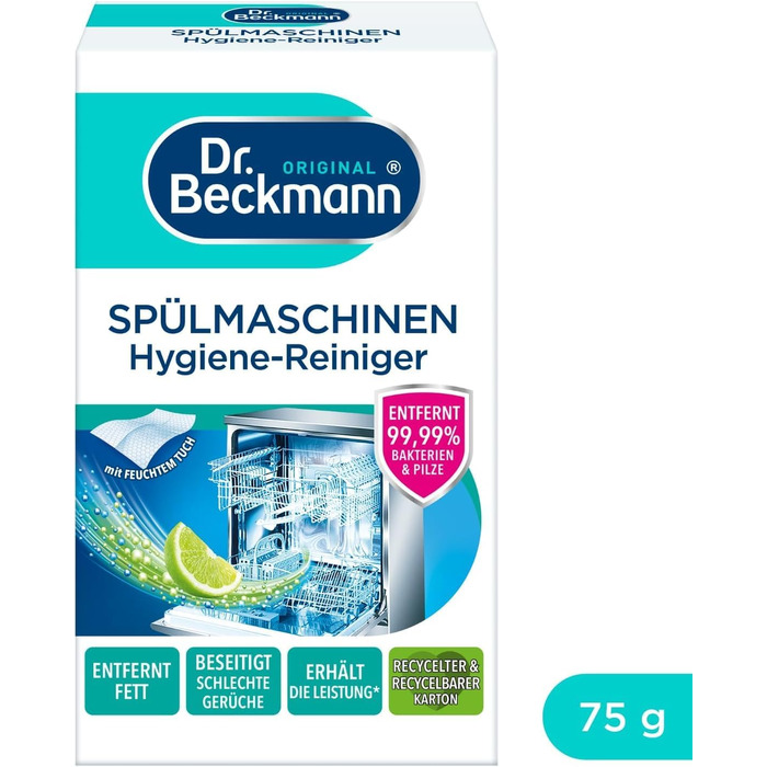 Гігієнічний очищувач для посудомийних машин Dr. Beckmann, засіб для видалення залишків бруду та жиру, 75 г