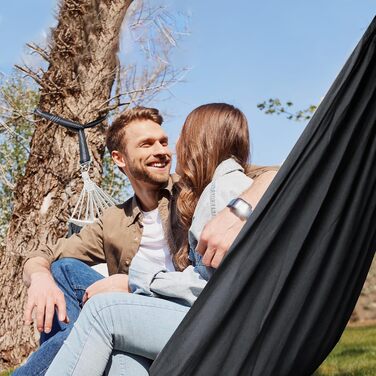 Гамак Chihee бавовняний великий, 270x150 см, до 300 кг, з подушкою та карабінами, темно-сірий