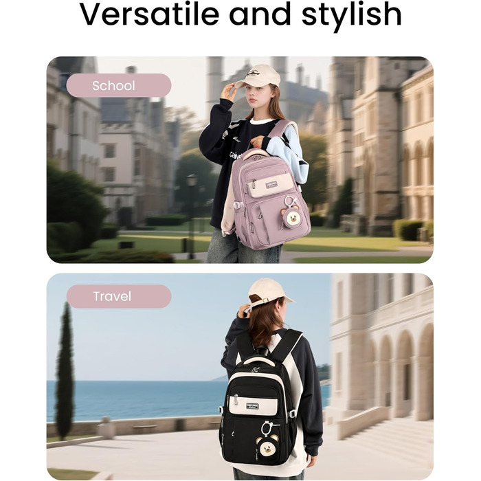 Шкільний рюкзак Makukke для дівчаток, водонепроникний, 30л, для 5 класу, з милим брелоком, зелений