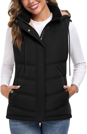 Жіноча безрукавка Heekpek з капюшоном: тепла флісова степна жилетка для зими та осені, чорна, розмір M