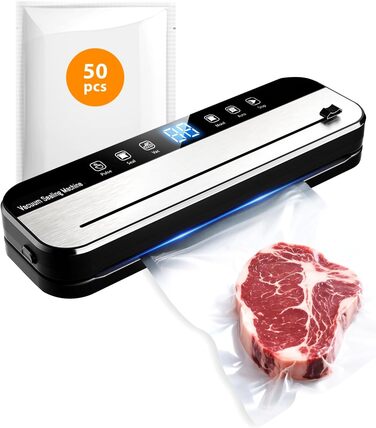 Вакуумний пакувальник FANNOU 5-в-1 для продуктів харчування, з зовнішнім вакуумуванням для банок та контейнерів, чорний