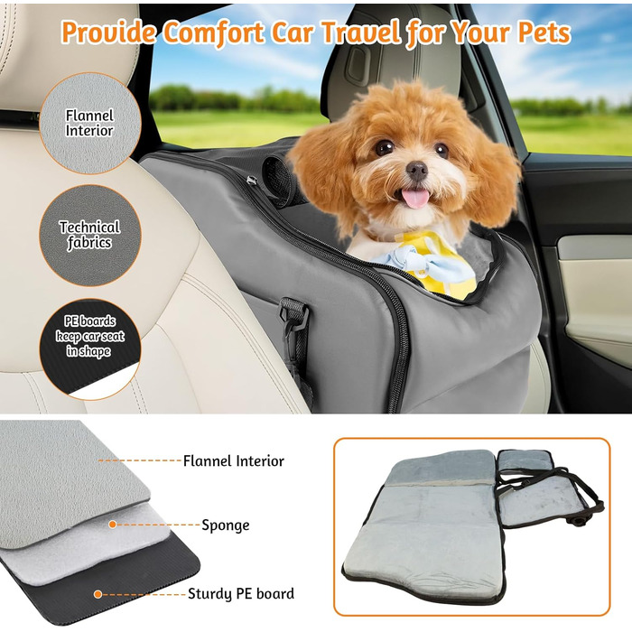 Автокрісло для собак та котів, автосидіння для маленьких собак, з захисними гаками та регульованими ременями