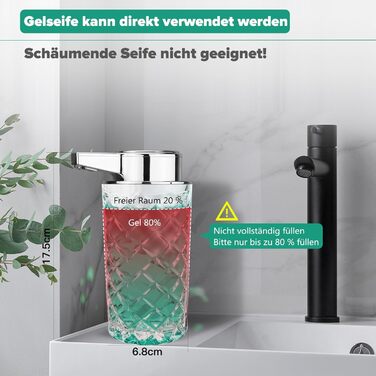 Phneems Automatic Soap Dispenser Glass Electric Soap Dispenser with Sensor, 3-Level Adjustable, Soap Dispenser, Automatic Dish Soap Dispenser, USB Rechargeable, IPX5 Waterproof, 300ML for Bathroom, Kitchen, Gel