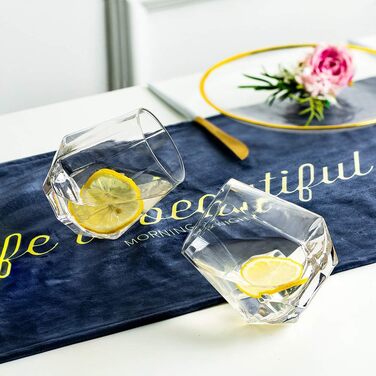 Diamond Whisky Glasses 6-Piece Set - Tilted Scotch Glasses 300 Ml - Modern Look Whisky Glasses for Men, Women, Dad, Husband, Friends, Glassware for Bourbon/Rum/Bar Tumbler - Clear - 6
