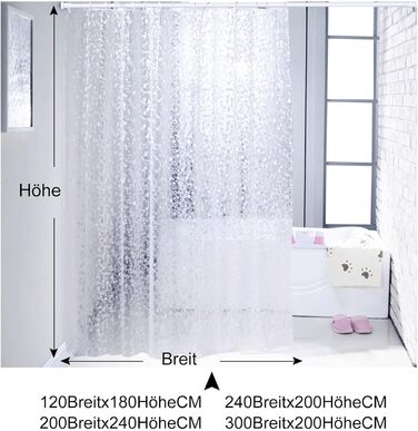 Штора для душу миюча Peva 300x200 см в білу крапку, антигрибкова, прозора для ванної кімнати
