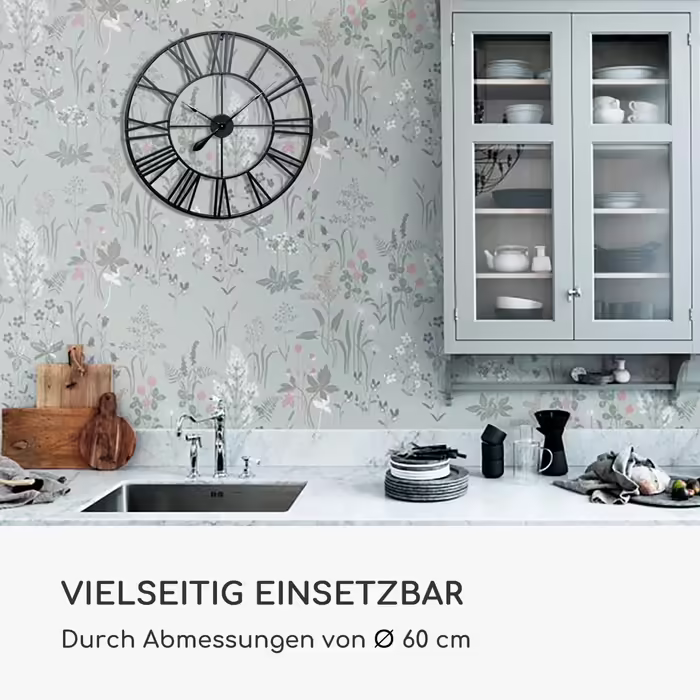 Casa Chic Wall Clock for Kitchen, Living Room, Bathroom - Silent Clock, Metal Clocks with Quartz Movement, Large Kitchen Clocks, Modern Wall Clock, Vintage without Ticking Sounds, Outdoor 60 cm